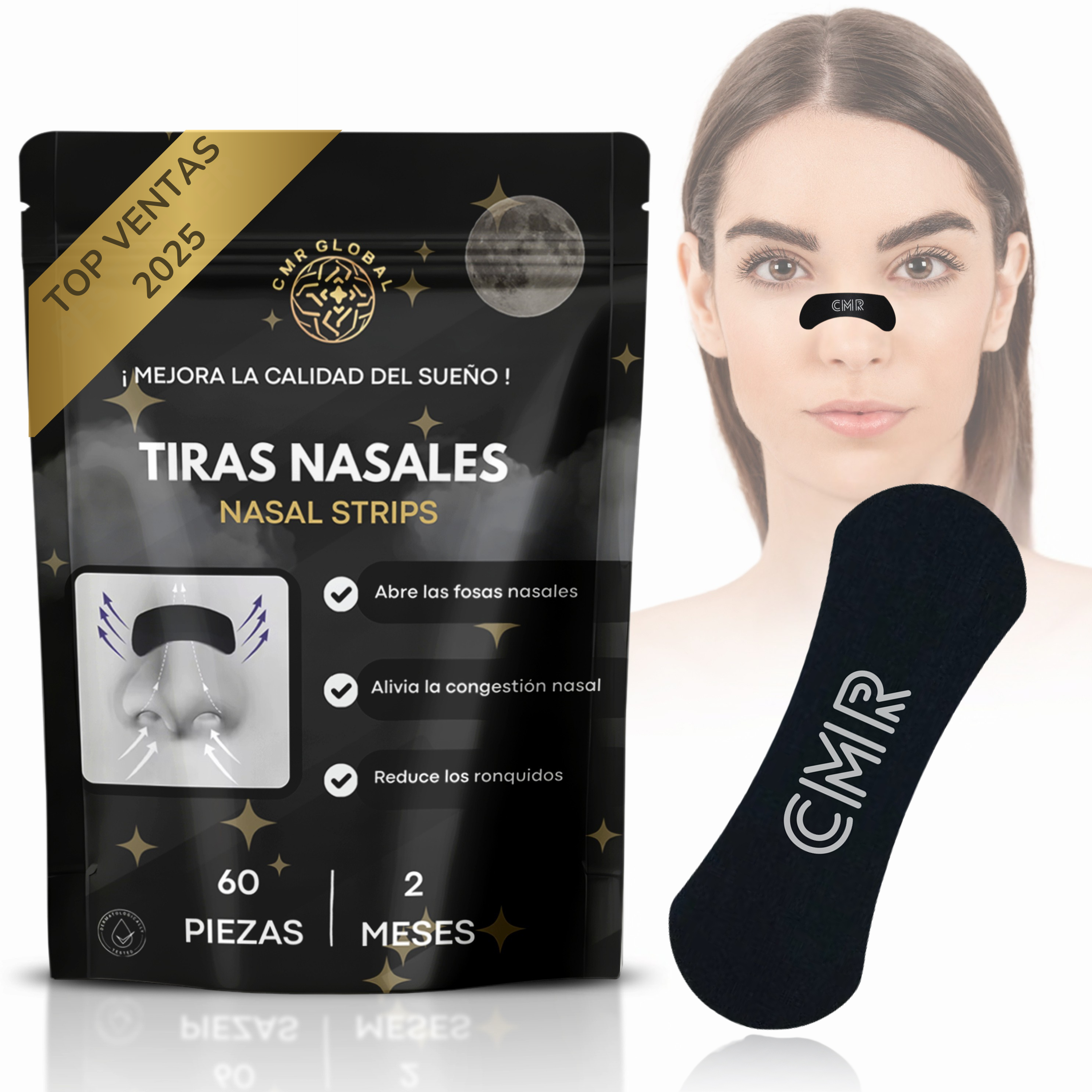CMR GLOBAL® Tiras Nasales Premium Negras | 60 Unidades