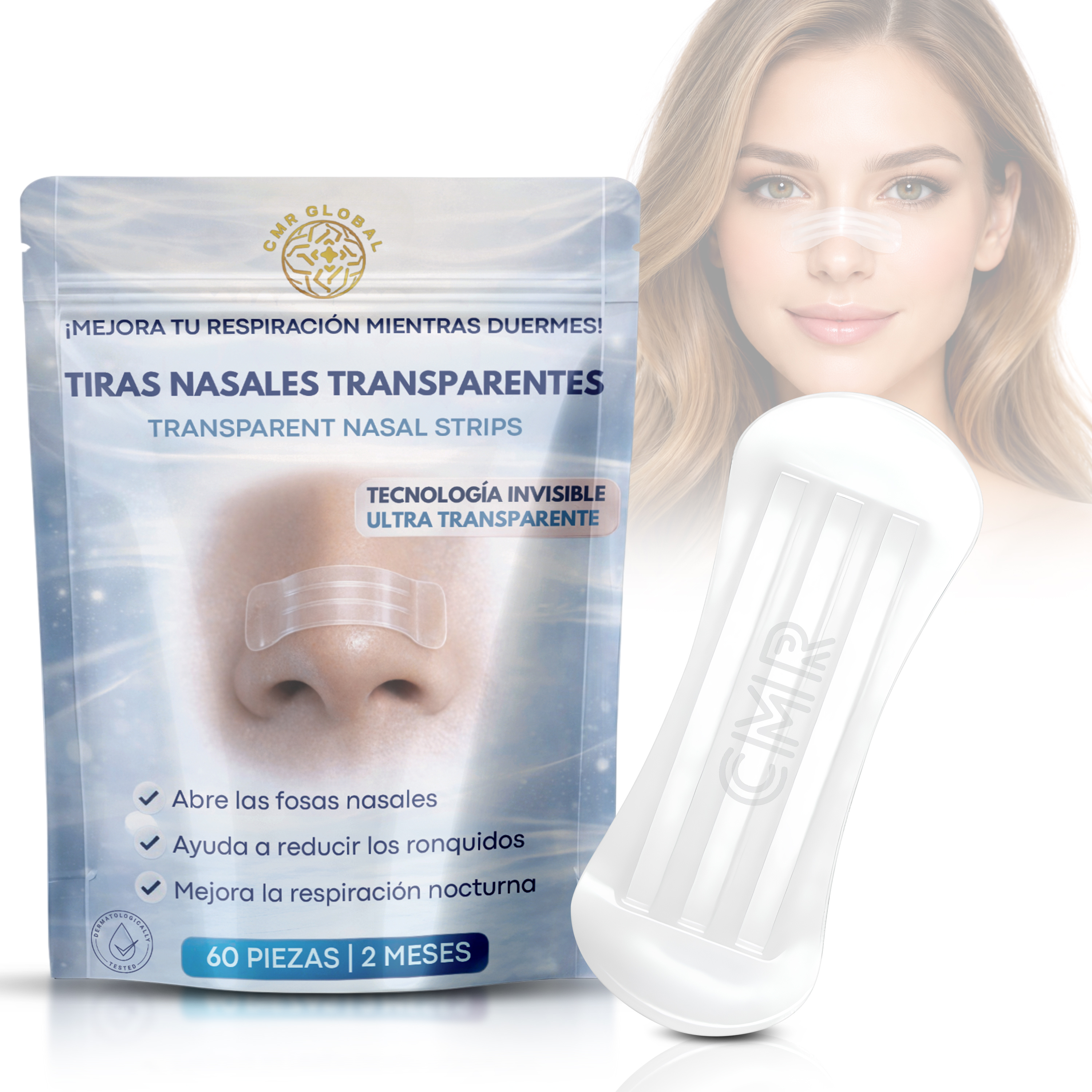 CMR GLOBAL® Tiras Nasales Transparentes Premium | 60 Unidades